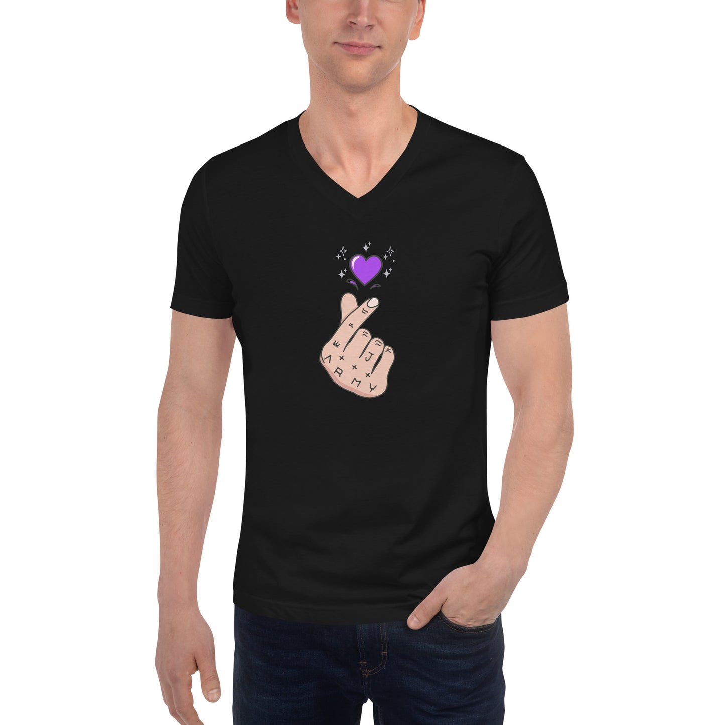 JK's hand finger heart Unisex Short Sleeve V-Neck T-Shirt